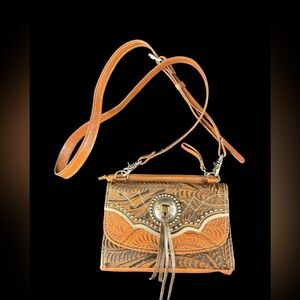 American West Desert Wildflower Small Crossbody Bag/Wallet Leather Tooled